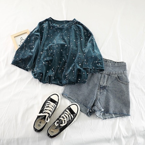 Dames glitter t-shirt A204 blauw