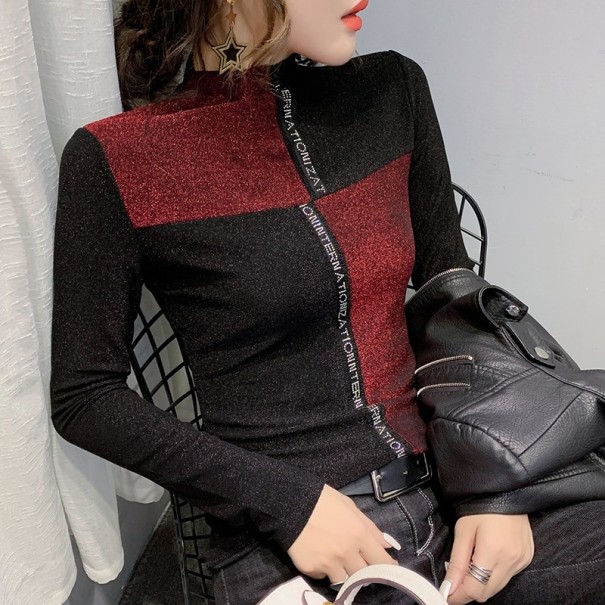 Dames glitter t-shirt met lange mouwen A1265 rood S