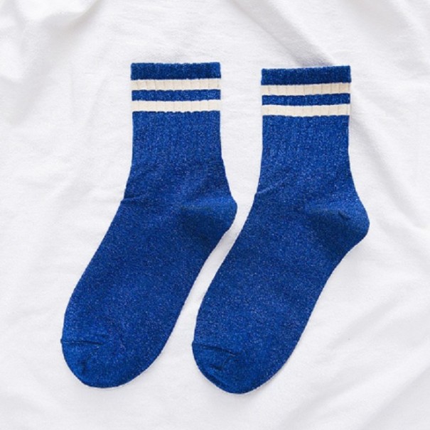 Dames glittersokken met strepen blauw