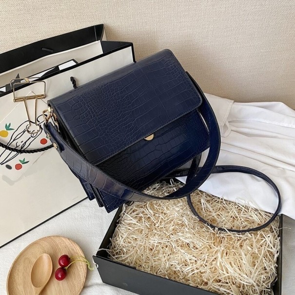 Dames handtas met slangenhuidpatroon M694 donkerblauw