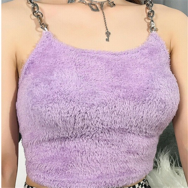 Dames harige crop top paars S