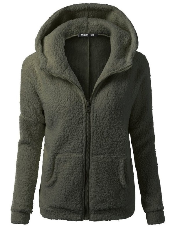 Dames harige hoodie legergroen S