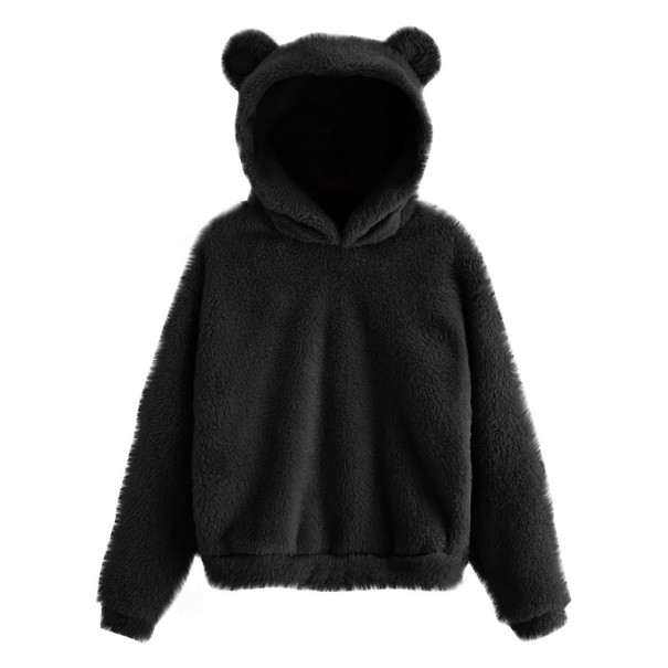 Dames harige sweater met oren zwart XL