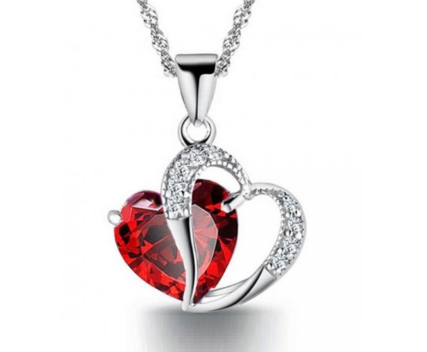 Dames hart ketting D138 rood