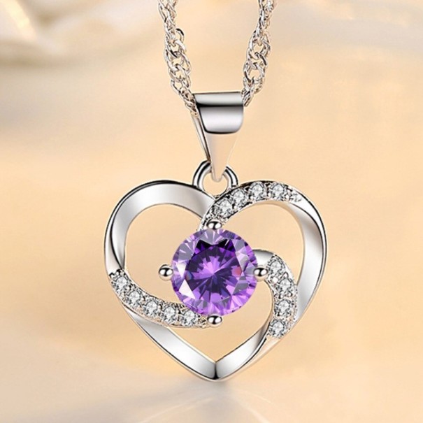 Dames hart ketting D410 paars
