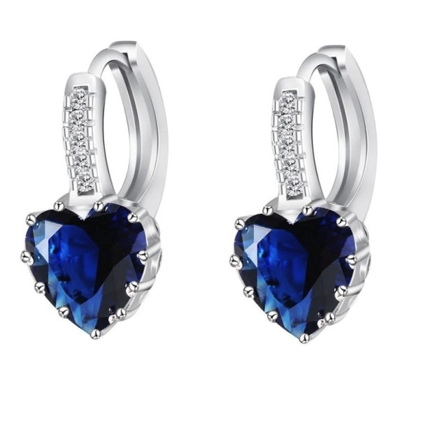 Dames hart oorbellen met steen blauw