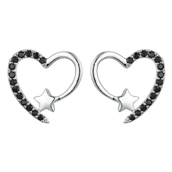 Dames hart oorbellen met zirkonen zilver 2
