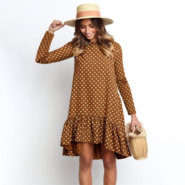 Dames herfstjurk met stippen bruin S