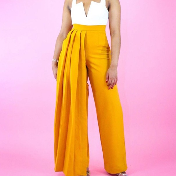 Dames high waist broek geel M
