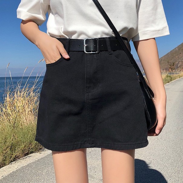 Dames high waist denim mini rok G65 zwart L