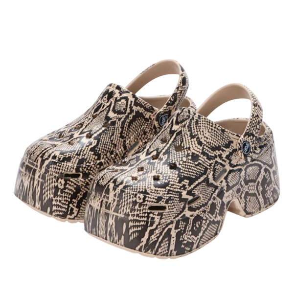 Dames hoge platform pantoffels met slangenpatroon Stevige rubberen zool Stijlvolle zomerschoenen met dikke zolen Modieuze pantoffels
