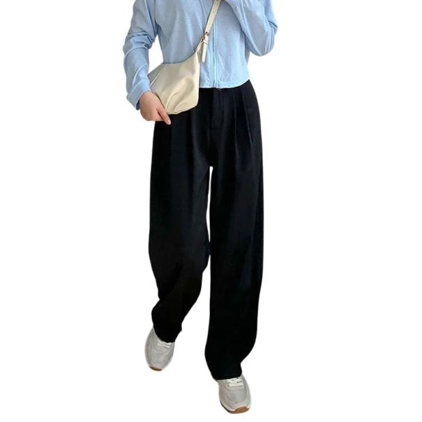 Dames hoge taille losse formele broek Rechte snit Elegante werkbroek Casual stijl Knoopsluiting zwart M