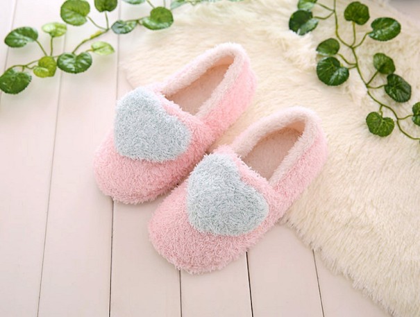 Dames huisschoenen - Pantoffels met hart blauw 38