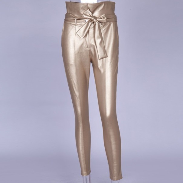 Dames imitatie leren broek A77 goud XS