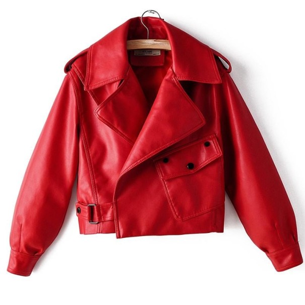 Dames imitatie leren jas A1826 rood M