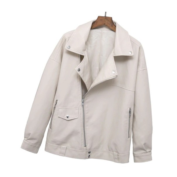 Dames imitatie leren jas A1838 beige M