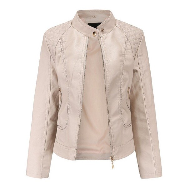 Dames imitatie leren jas P1393 beige S
