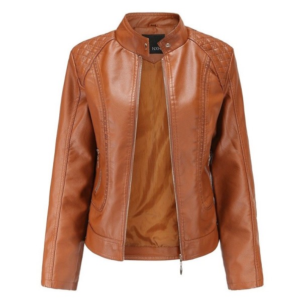 Dames imitatie leren jas P1393 bruin L
