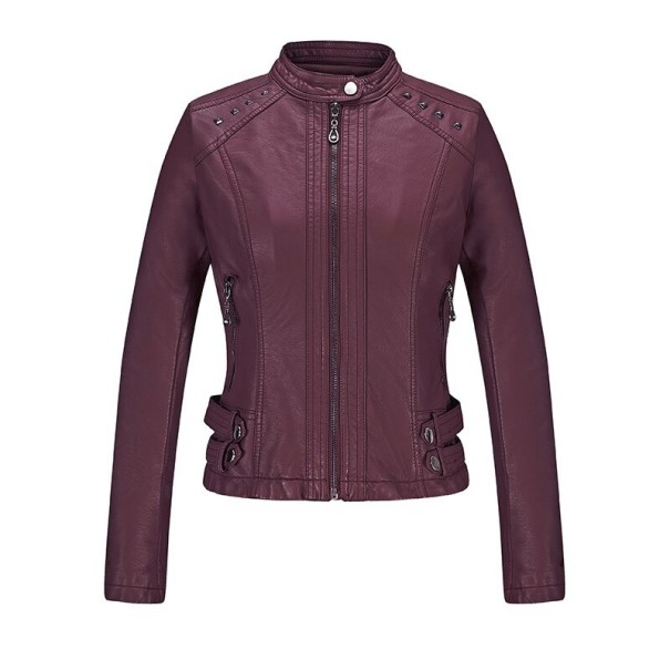 Dames imitatie leren jas P1541 wijnrood L