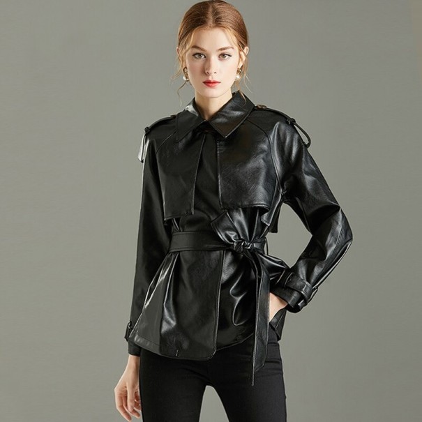 Dames imitatie leren jas P1594 zwart S