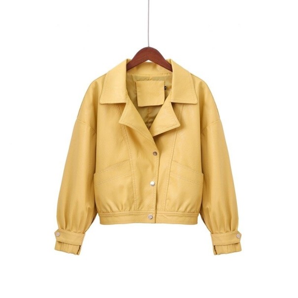 Dames imitatie leren jas P1839 geel S