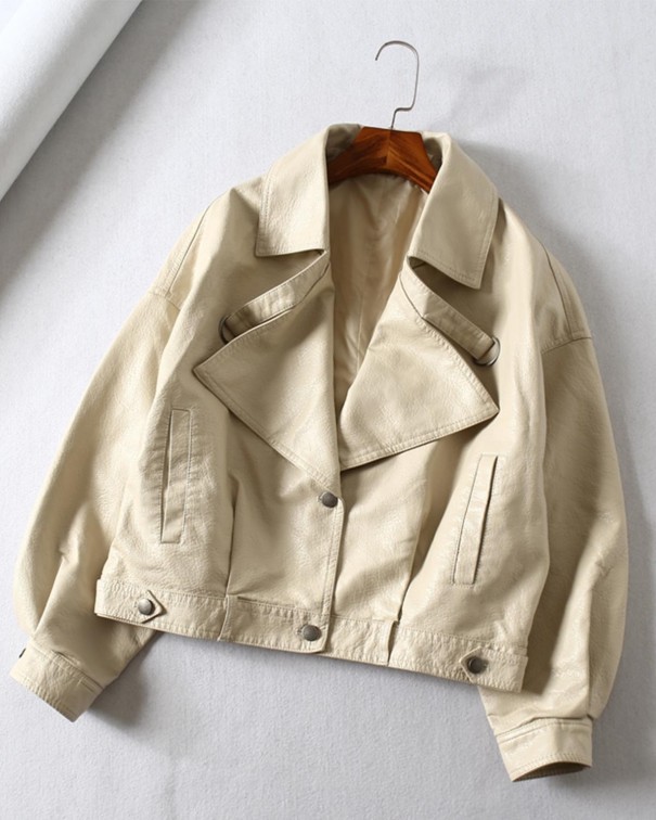 Dames imitatie leren jas P2035 beige M