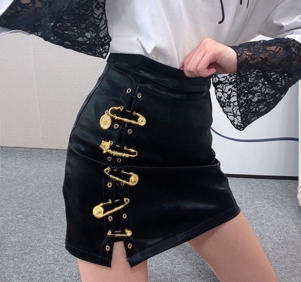 Dames imitatie leren rok met gespen