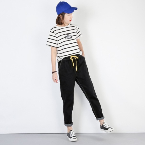 Dames jeans in grote maten met elastische taille zwart L