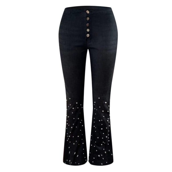 Dames jeans met bell-bottom en parels zwart XL