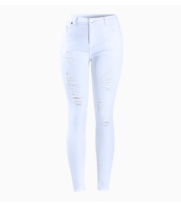 Dames jeans met gaten - Wit S