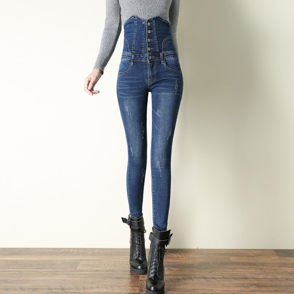 Dames jeans met hoge taille A1 donkerblauw 33