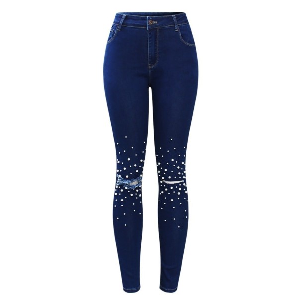 Dames jeans met parels blauw D2 L