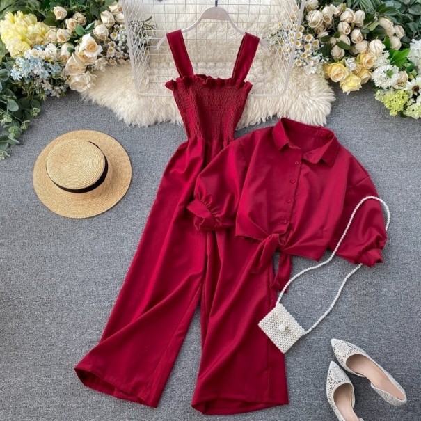 Dames jumpsuit en shirt crop top wijnrood
