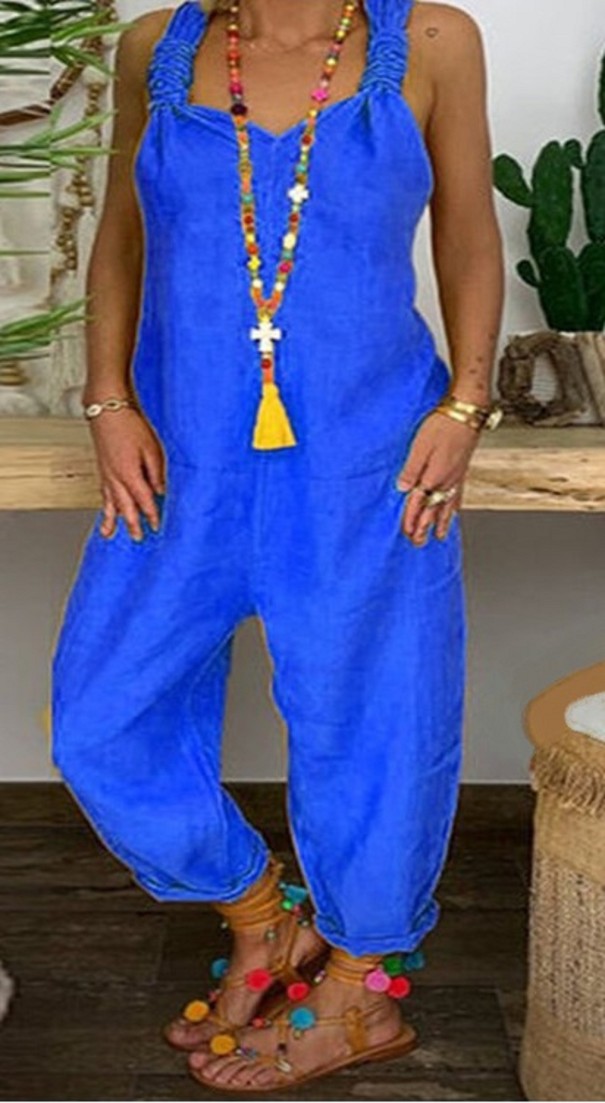 Dames jumpsuit met bandjes blauw S