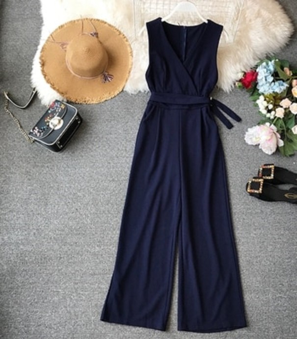 Dames jumpsuit met bandjes donkerblauw L
