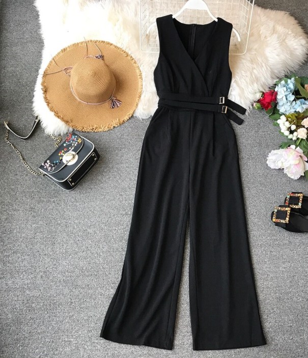 Dames jumpsuit met bandjes zwart S