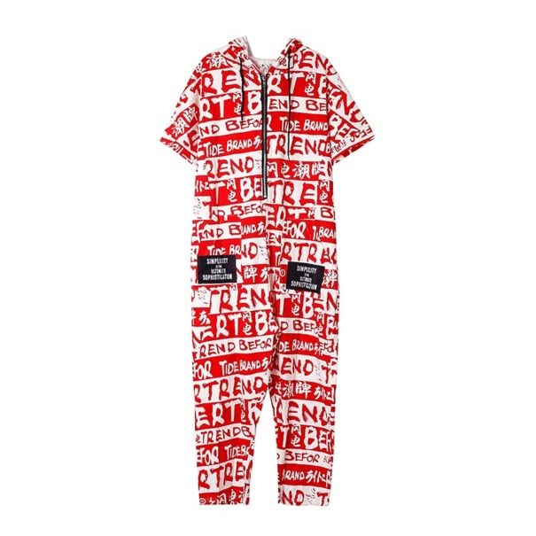 Dames jumpsuit met capuchon rood