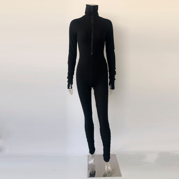 Dames jumpsuit met coltrui en rits zwart L