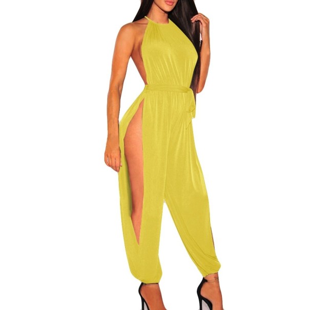 Dames jumpsuit met hoge split geel M