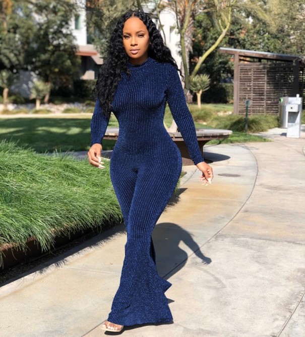 Dames jumpsuit met lange mouwen B835 donkerblauw L
