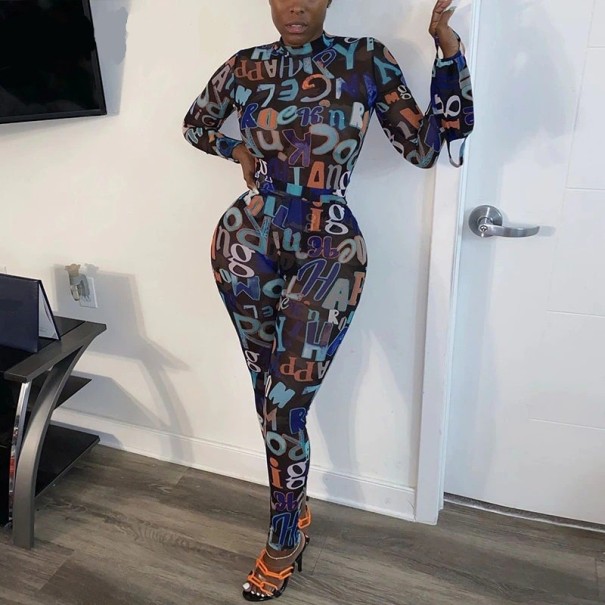 Dames jumpsuit met letters zwart XS