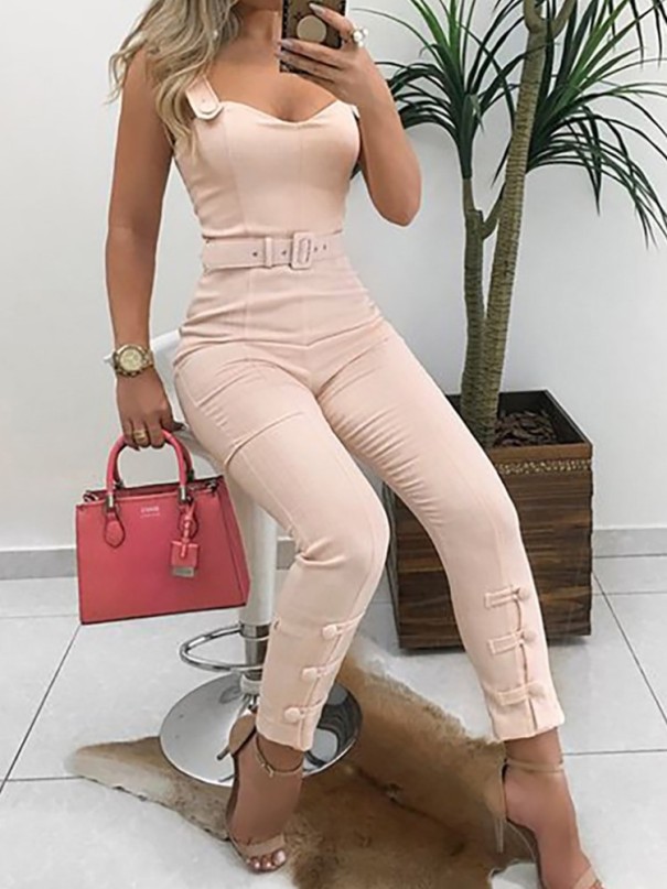Dames jumpsuit met riem A2895 lichtroze XS