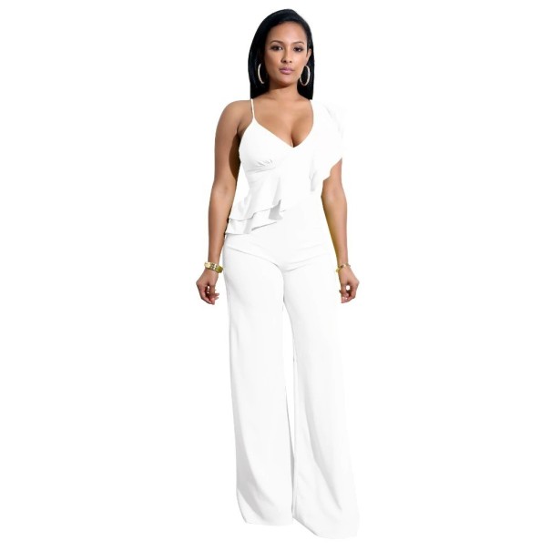 Dames jumpsuit met ruches wit S