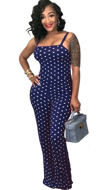 Dames jumpsuit met stippen A2062 donkerblauw XL