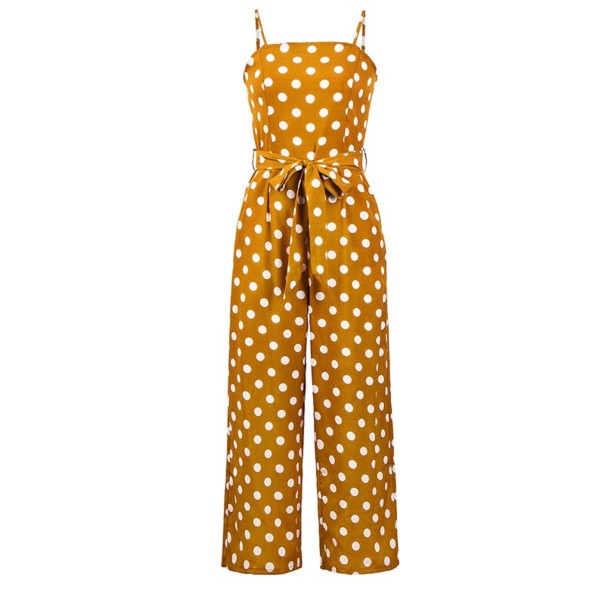Dames jumpsuit met stippen en bandjes A2089 geel L