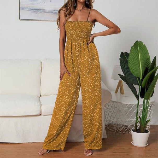 Dames jumpsuit met stippen en bandjes mosterdgeel L