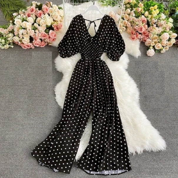 Dames jumpsuit met stippen en korte mouwen zwart