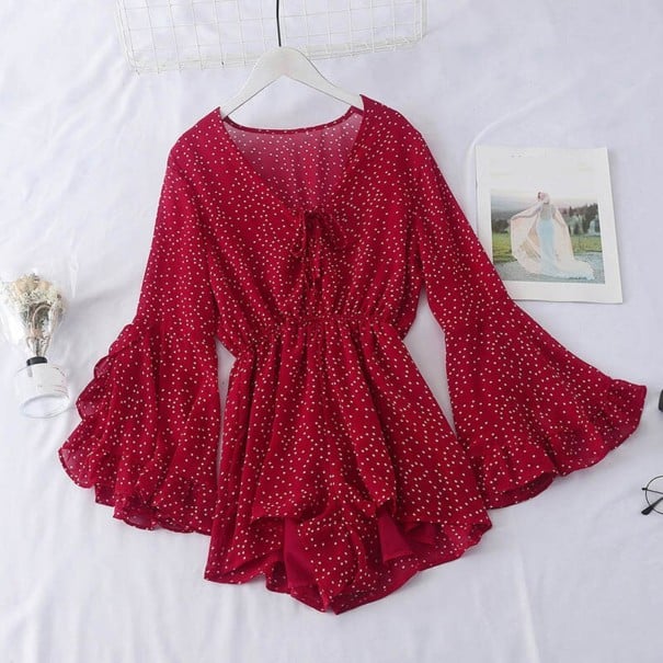 Dames jumpsuit met stippen rood XS