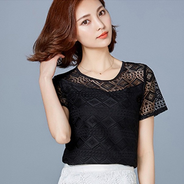 Dames kant t-shirt - Zwart L