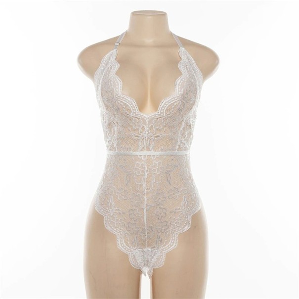 Dames kanten body&#39;s met diepe halslijn wit XS